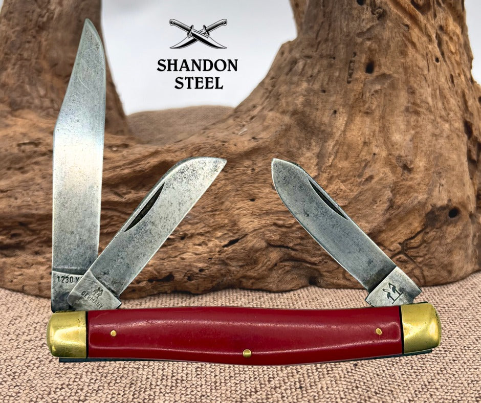 Robt Klaas Kissing Crane Red Smooth Synthetic Medium Stockman Pocket Knife (129)
