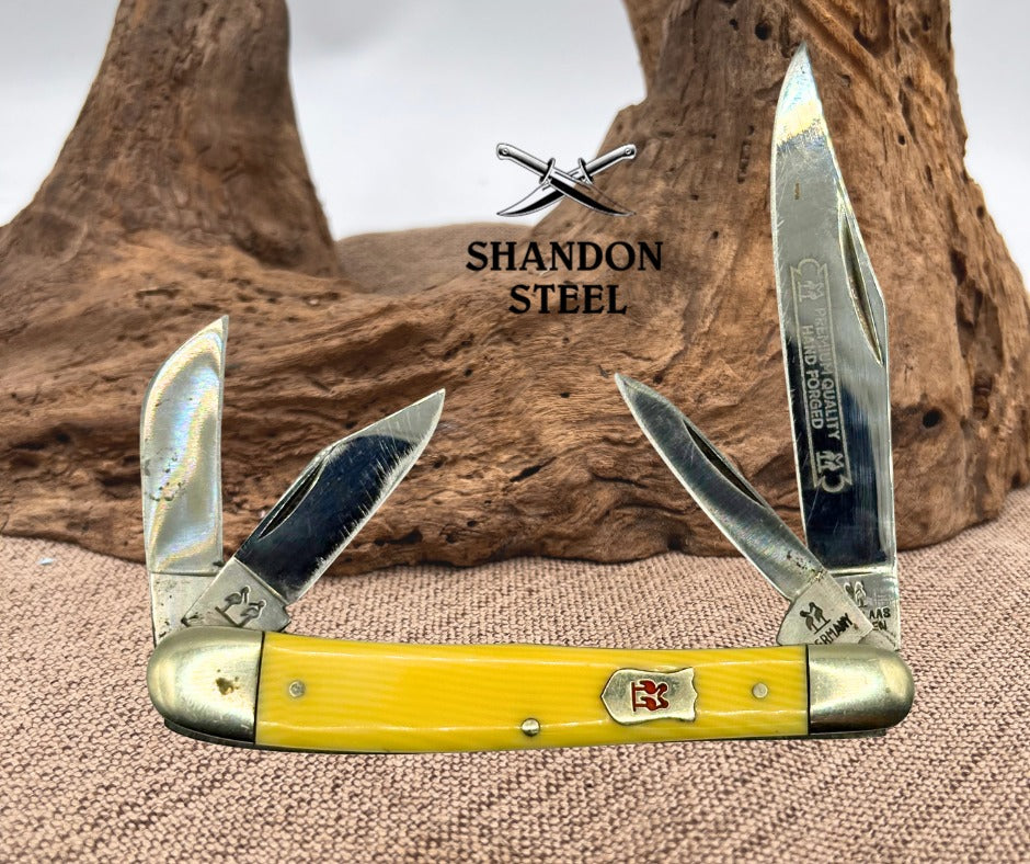 Kissing Crane Cutlery Yellow 4 Blade Whittler Pocket Knife 3.75”  Closed  (149)