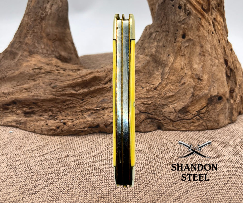 Kissing Crane Cutlery Yellow 4 Blade Whittler Pocket Knife 3.75”  Closed  (149)