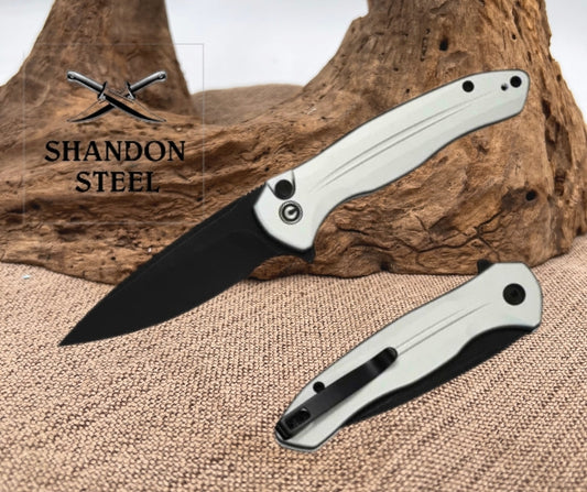 CIVIVI Button Lock Kitefin Flipper Knife Silver Aluminum Handle (3.22" Black Stonewashed 14C28N Blade) C24091-2