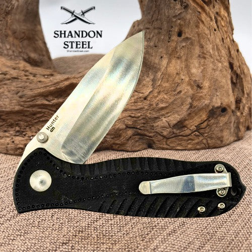 Kizer Hunter BLACK G10 154CM Plain Drop Point Liner Lock Manual Pocketknife -200