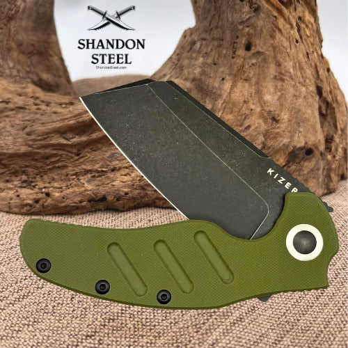 Kizer Sheepdog XL C01C Folding Pocket Knife Black D2 Blade Sheepsfoot Green G10
