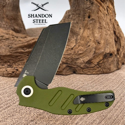 Kizer Sheepdog XL C01C Folding Pocket Knife Black D2 Blade Sheepsfoot Green G10