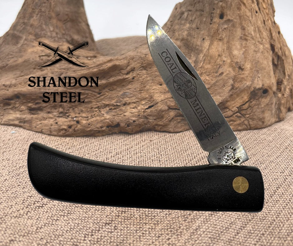 Kissing Crane Coal Miner Robert Klaus KC43CM Single Blade Black Pkt Knife (019)