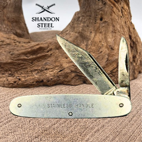 Kutmaster Utica NY USA 2 Blade Jack Pocket Knife Stainless Steel Handles (190)