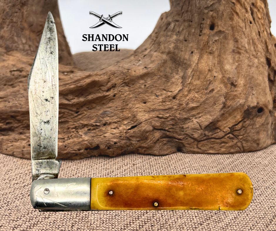 LARGE BARLOW Y.C.C JAPAN SINGLE CARBON BLADE POCKET KNIFE 5 INCHES LONG (09)