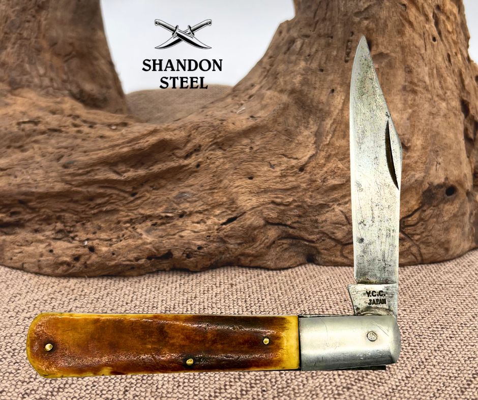 LARGE BARLOW Y.C.C JAPAN SINGLE CARBON BLADE POCKET KNIFE 5 INCHES LONG (09)