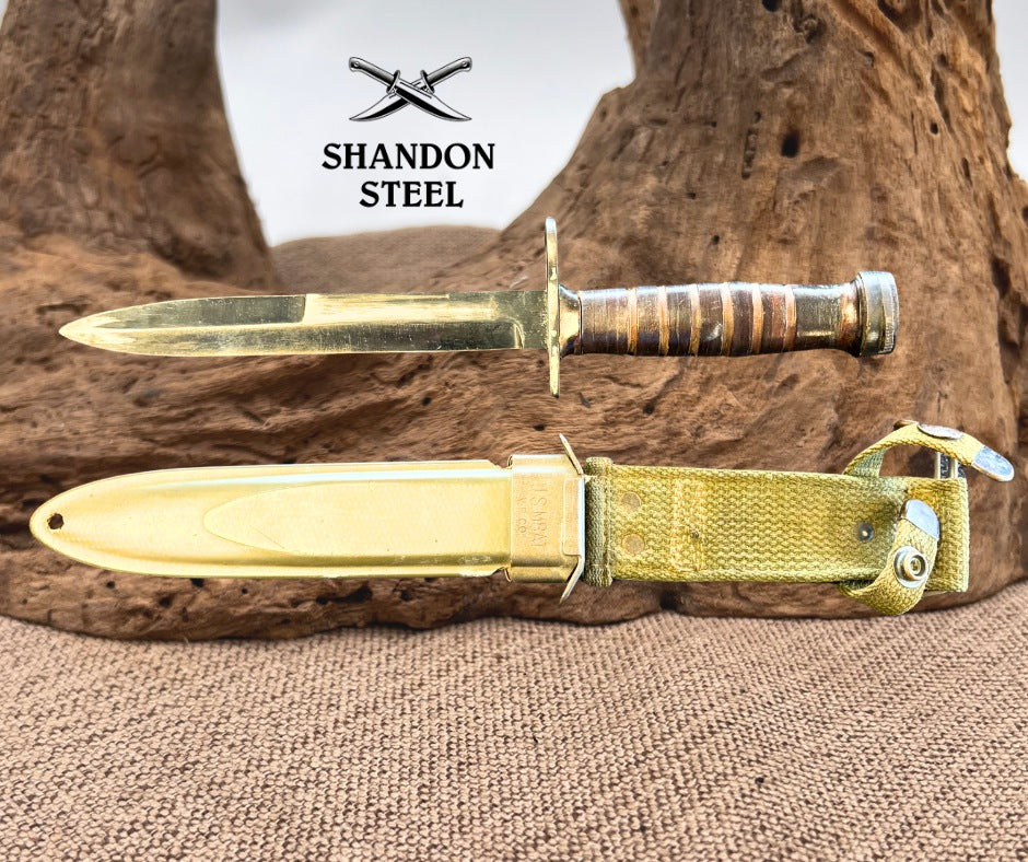 US M8AI VP CO Kiffs Japan Vintage Bayonet with Scabbard Stacked Leather Handle