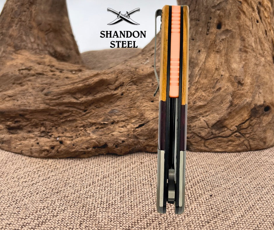 Wood/ Resin Drop Point Folding Flipper EDC Pocket Knife w/ Deep Carry Clip (164)