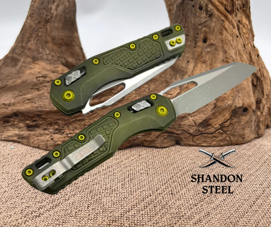 Microtech Knives MSI RAM LOK Distressed Grenade Green Frag Aluminum & Apocalyptic M390MK 210-10FRDGG-U25