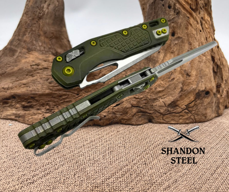Microtech Knives MSI RAM LOK Distressed Grenade Green Frag Aluminum & Apocalyptic M390MK 210-10FRDGG-U25