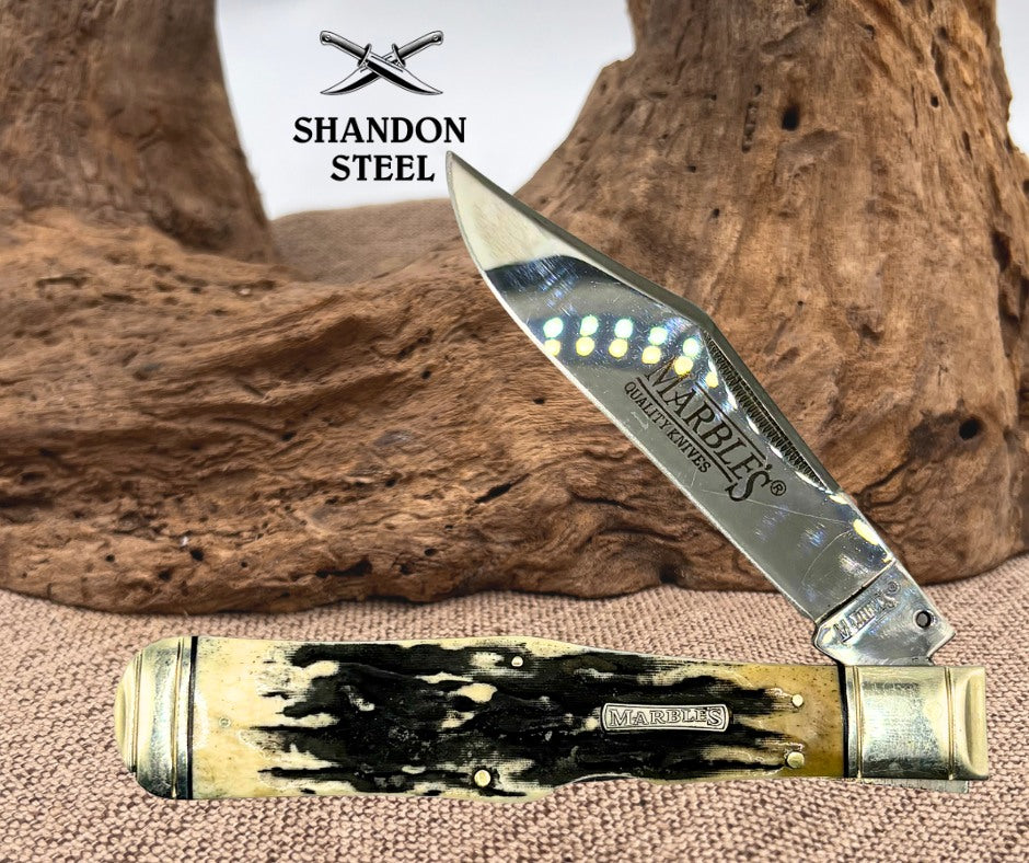 Marbles Cheetah Folding Lock Back Folding Knife Imitation Stag handles (22)