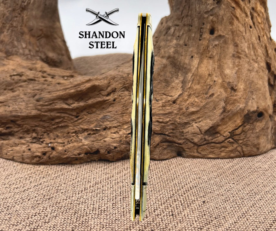 Marbles Cheetah Folding Lock Back Folding Knife Imitation Stag handles (22)