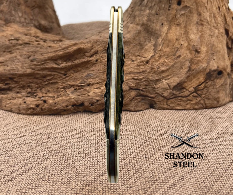 Marbles MR192 Large Texas Toothpick Single Blade Green Jigged Bone Knife (11)