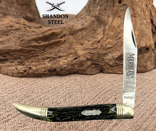 Marbles MR192 Large Texas Toothpick Single Blade Green Jigged Bone Knife (11)