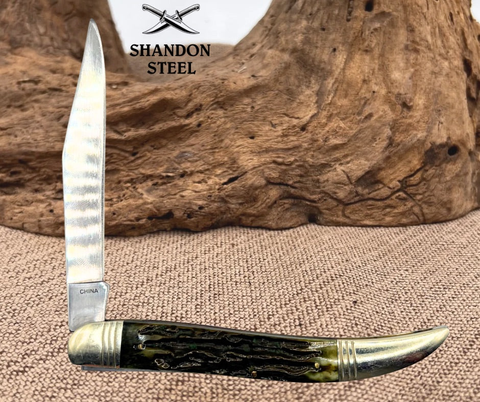 Marbles MR192 Large Texas Toothpick Single Blade Green Jigged Bone Knife (11)