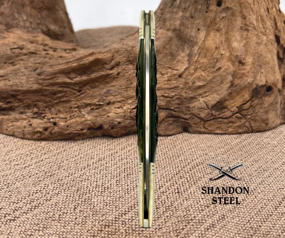 Marbles MR192 Large Texas Toothpick Single Blade Green Jigged Bone Knife (11)