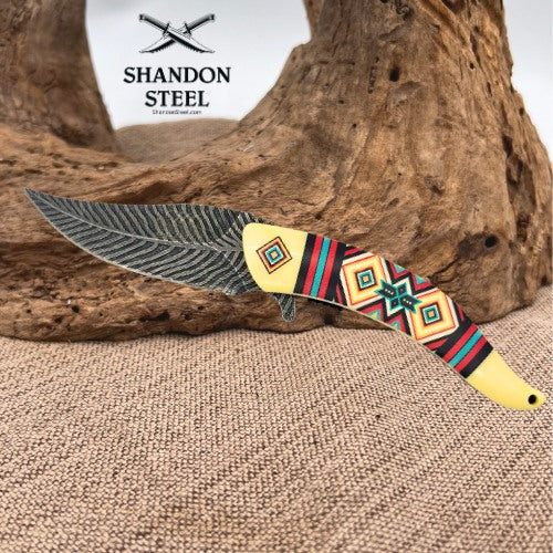 Masters Collection Native American Southwest Design Feather Pocket Knife (107)