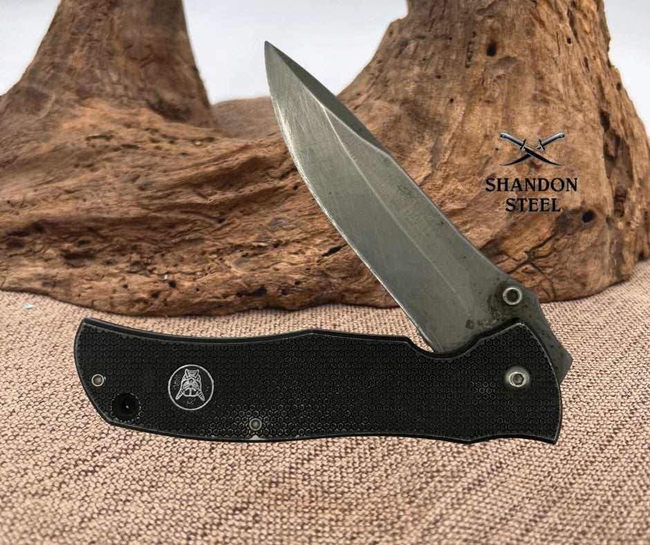 Drop Point Black Folding Pocketknife Textured Metal Handle Thumb stud (170)