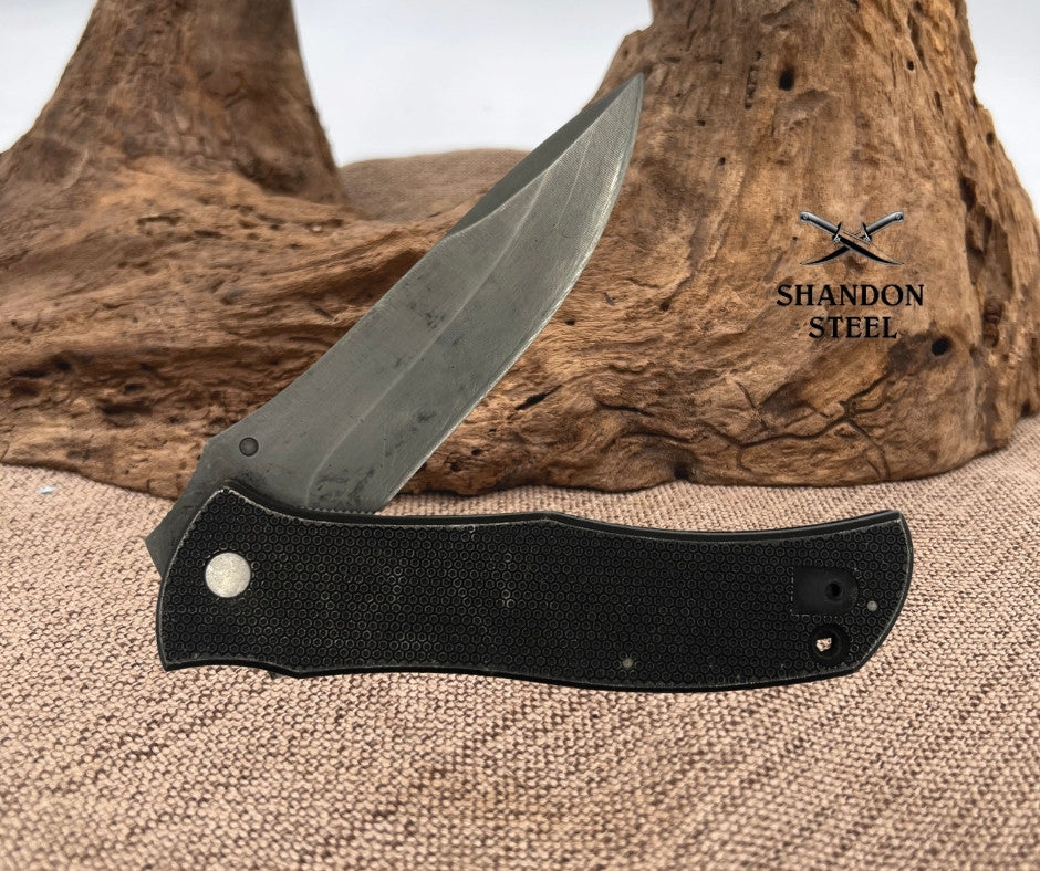 Drop Point Black Folding Pocketknife Textured Metal Handle Thumb stud (170)