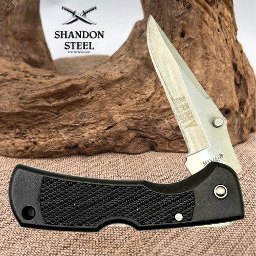 Maxam Army Lockback Folding Clip Point Pocket Knife Lanyard Hole (144)