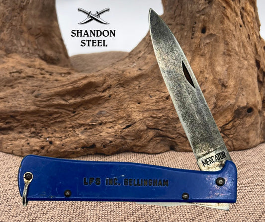 MERCATOR BLUE “LFS INC BELLINGHAM” FOLDING CARBONSTEEL POCKET KNIFE GERMANY (13)