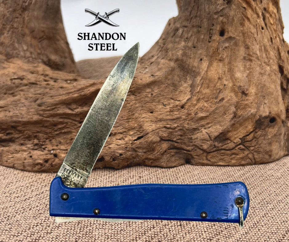 MERCATOR BLUE “LFS INC BELLINGHAM” FOLDING CARBONSTEEL POCKET KNIFE GERMANY (13)