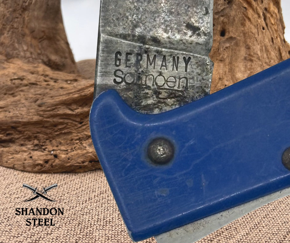 MERCATOR BLUE “LFS INC BELLINGHAM” FOLDING CARBONSTEEL POCKET KNIFE GERMANY (13)