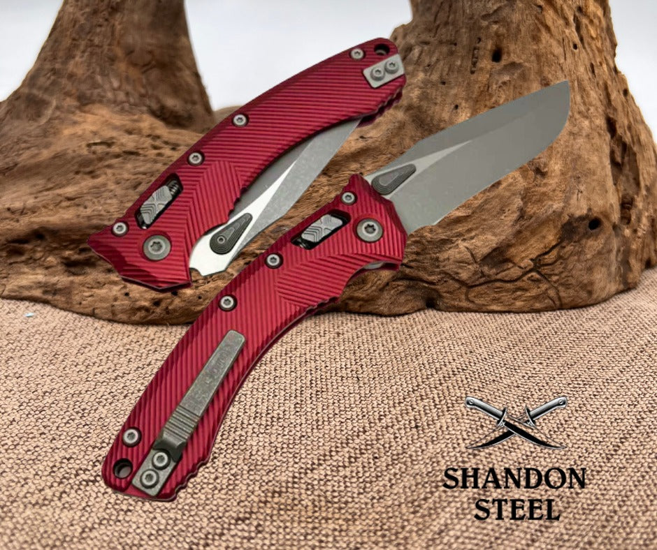 Microtech Amphibian RAM LOK Merlot Fluted Aluminum & Apocalyptic M390MK 137RL-10APFLMR