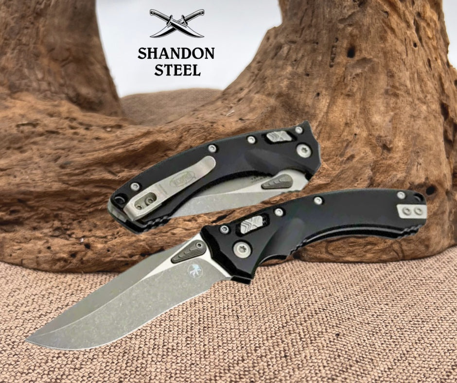 Microtech Amphibian Mini RAM LOK Black Aluminum & Apocalyptic M390MK 137MRL-10AP