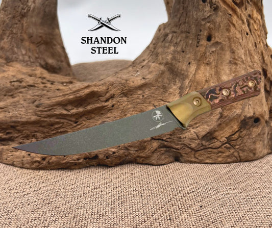 Microtech Boning Knife Livewire Carbon Fiber/Bronze Titanium Bolster Handle w/ DLC M390MK 3100B-1DLCLWCFS