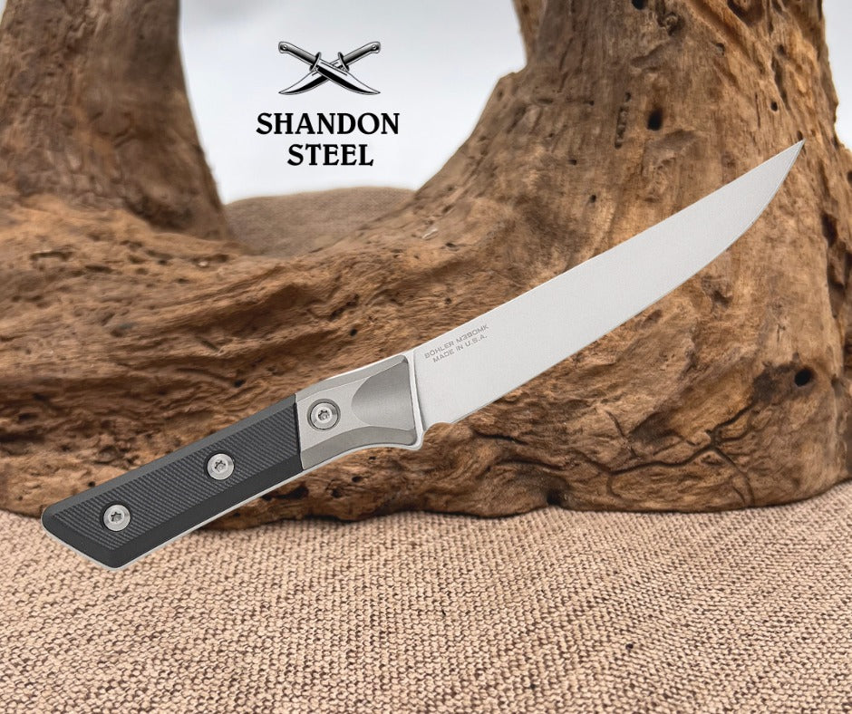 Microtech Boning Knife Stonewash Titanium Bolster Black G-10 Handle w/ Stonewash M390MK 3100B-10BK