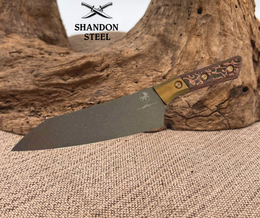Microtech Chef's Knife Livewire Carbon Fiber/Bronze Ti Handle w/ DLC M390MK Signature Series 3000B-1DLCLWCFS