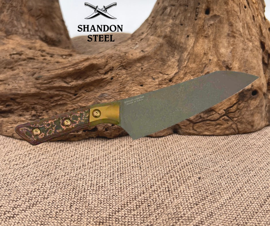 Microtech Chef's Knife Livewire Carbon Fiber/Bronze Ti Handle w/ DLC M390MK Signature Series 3000B-1DLCLWCFS
