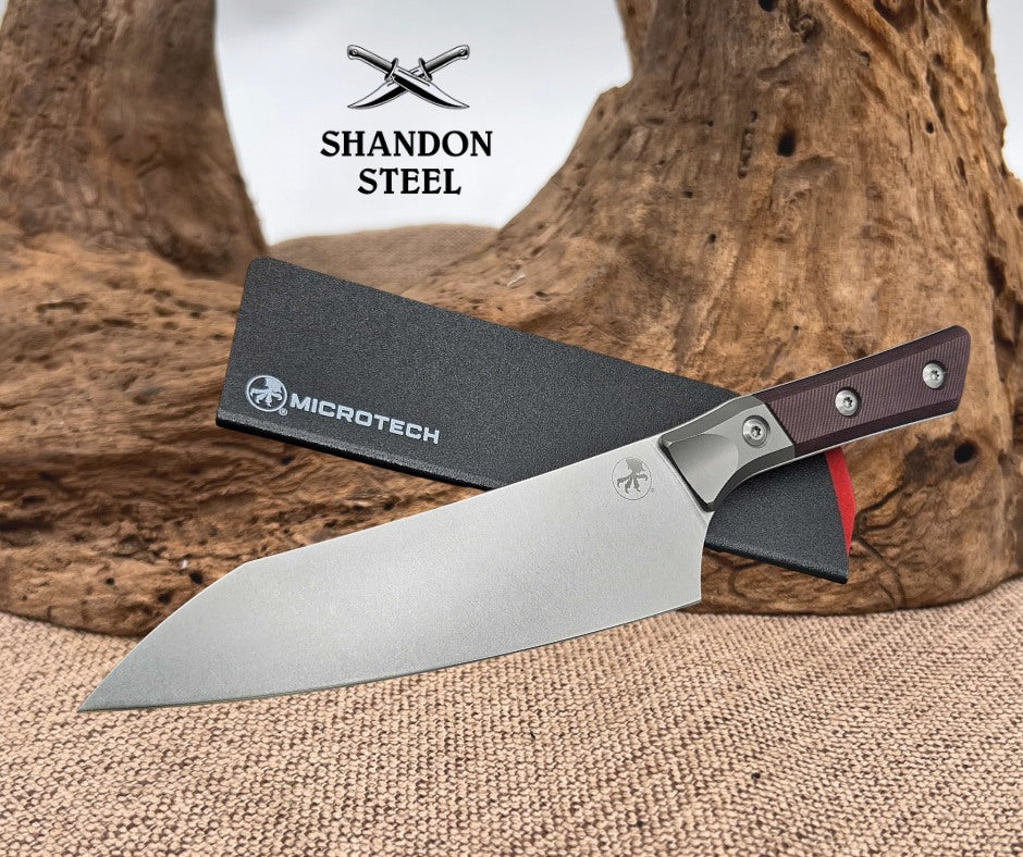 Microtech Chef's Knife Black Cherry G-10/Bead Blast Ti Handle w/ Stonewash M390MK 3000B-10BC
