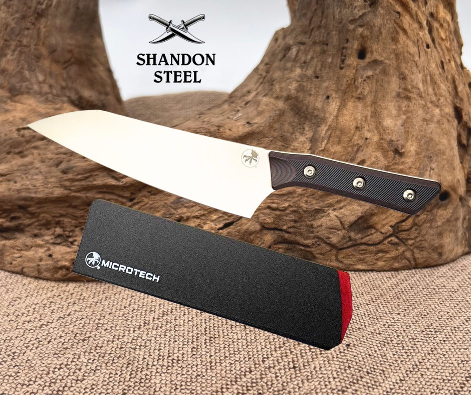 Microtech Chef's Knife Black Cherry G-10 Handle w/ Stonewash M390MK 3000-10BC