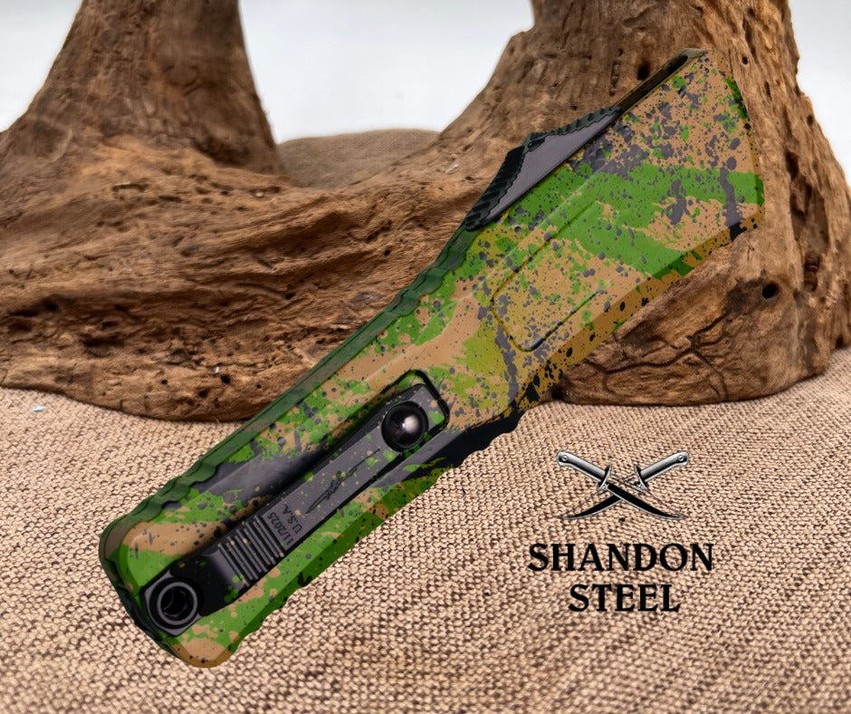 *Microtech Combat Troodon® Bowie Gen III Signature Series OD Green/Tan W/Black Splatter Standard 1146-1ODTA BKSPLS