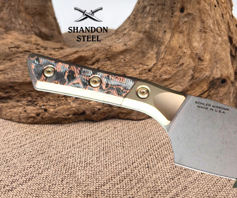 Microtech Cutlery- Santoku 6"- Bronze Bead Blast Titanium Bolster- Live Wire Carbon Fiber Handles- Stonewash Blade 3200B-1 DLCLWCFS