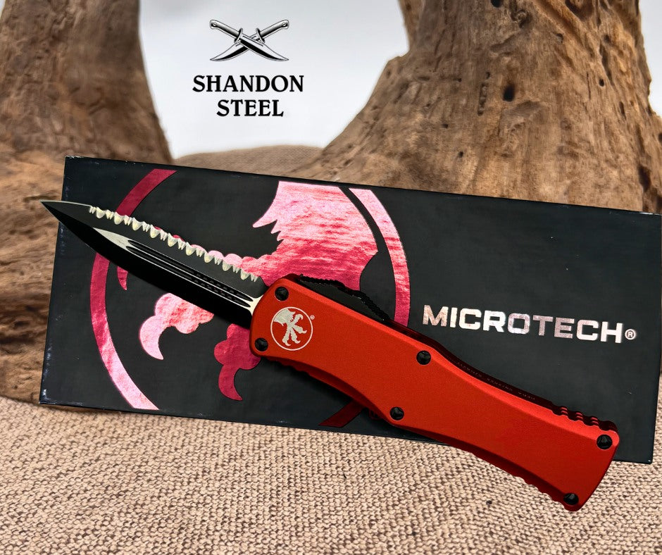 Microtech Hera Double Edge Black Fully Serrated & Red 702-3RD (preowned)