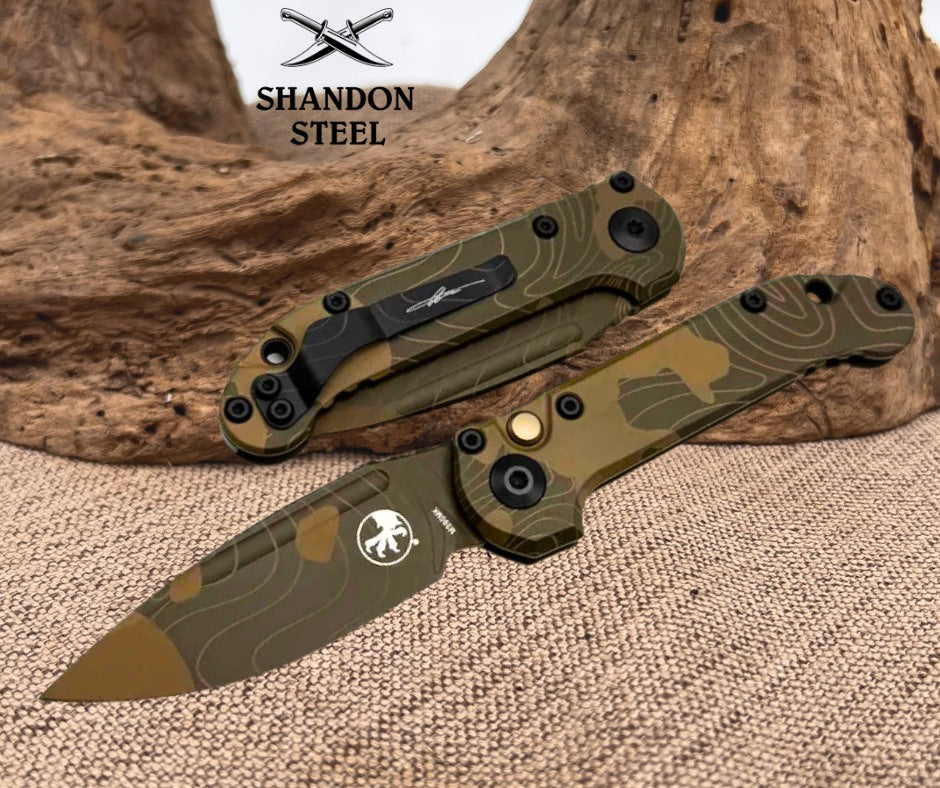 Microtech Knives LUDT Gen III Smooth Handle Badlands Topographic Drop Point 1135S-1TPBNCS-Z4