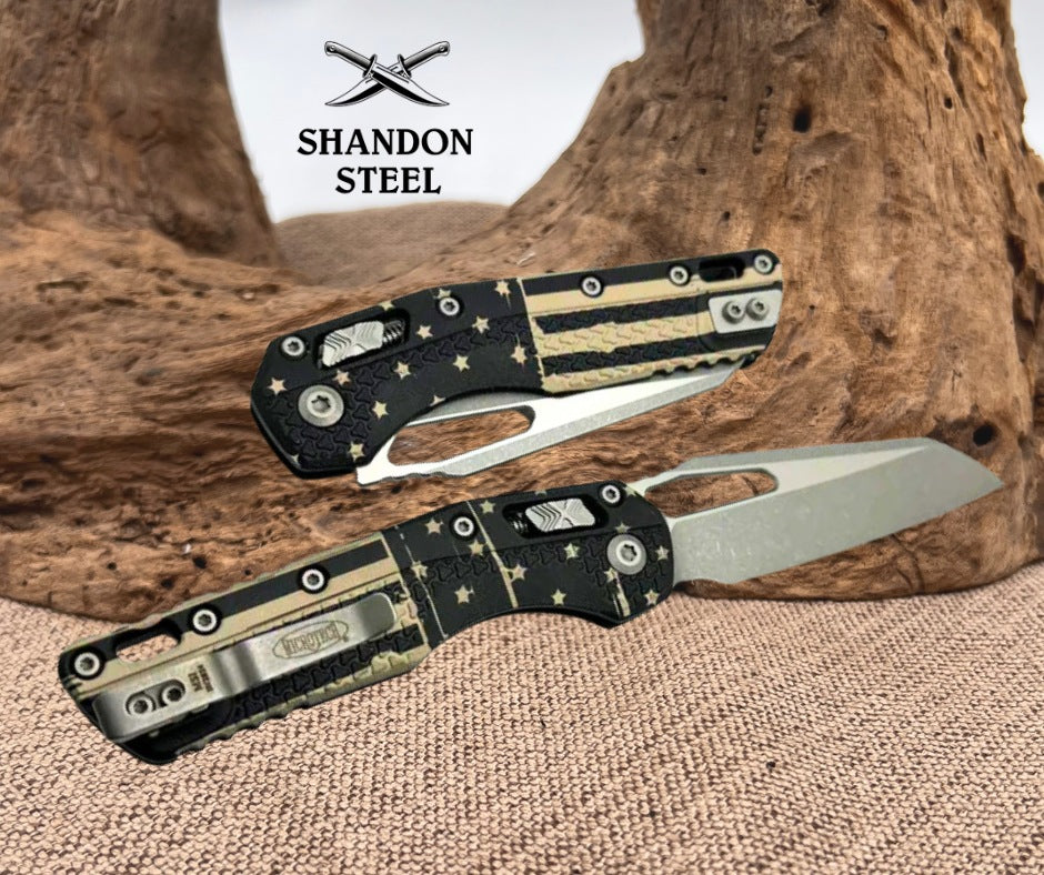 Microtech Knives MSI RAM LOK Black Polymer USA Flag & M390MK Apocalyptic 210T-10APPMFLAG