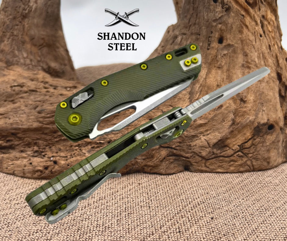Microtech Knives MSI RAM LOK Distressed Grenade Green Fluted Aluminum & Apocalyptic M390MK 210-10FLDGG-U25