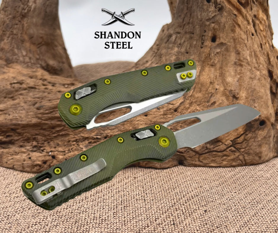Microtech Knives MSI RAM LOK Distressed Grenade Green Fluted Aluminum & Apocalyptic M390MK 210-10FLDGG-U25