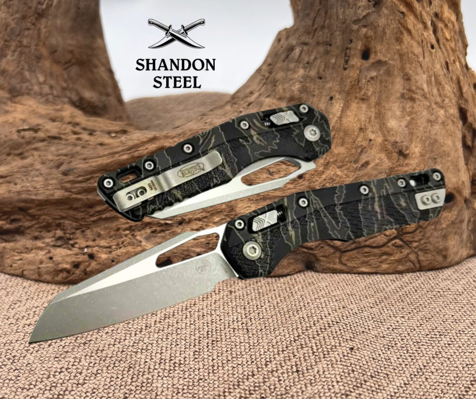 Microtech Knives MSI RAM LOK Tiger Stripe Camo Polymer Handles & Apocalyptic M390MK 210T-10APPMTSC