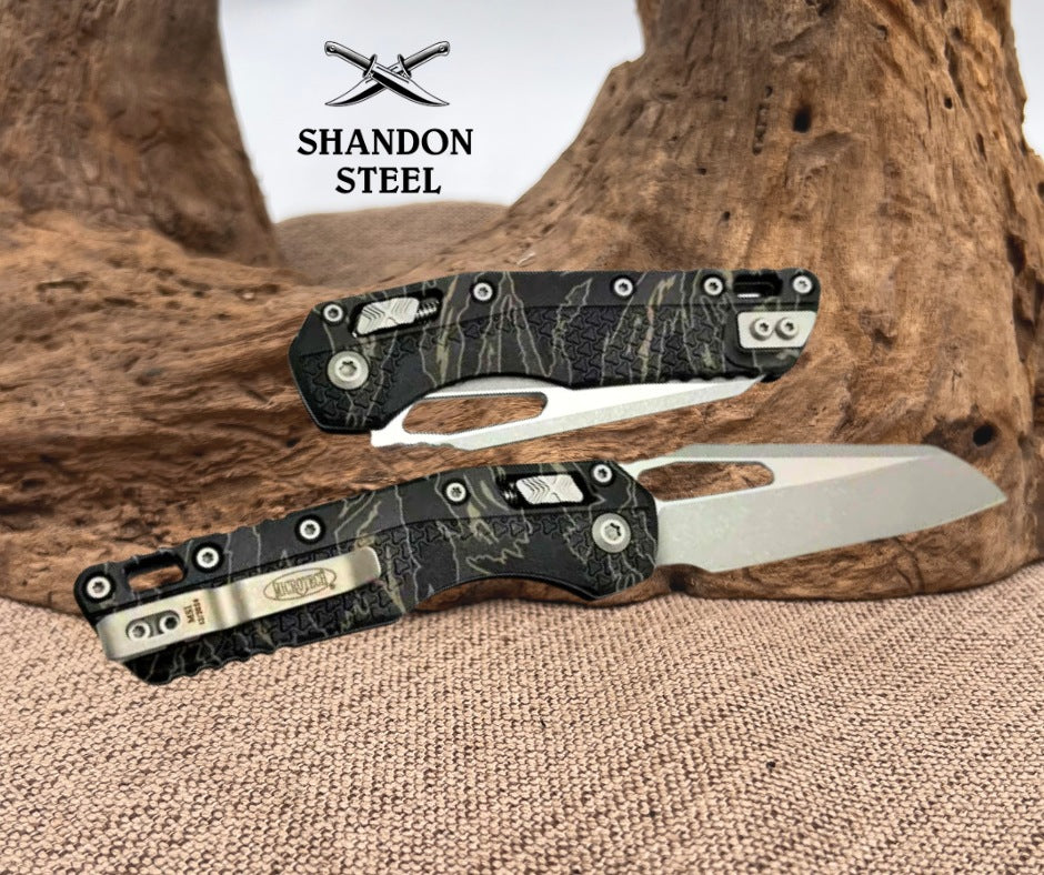 Microtech Knives MSI RAM LOK Tiger Stripe Camo Polymer Handles & Apocalyptic M390MK 210T-10APPMTSC