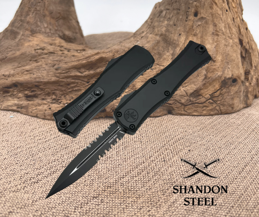 Microtech Knives Mini Hera Black Tactical Partial Serrated D/E M390MK 1702M-2T