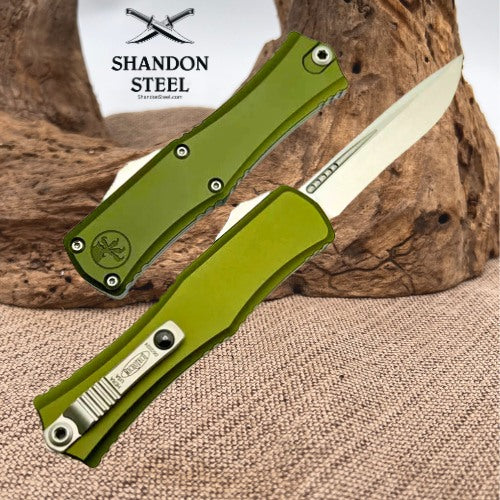 Microtech Knives Mini Hera Stonewash Recurve M390MK w/ OD Green Handle 1705M-10OD