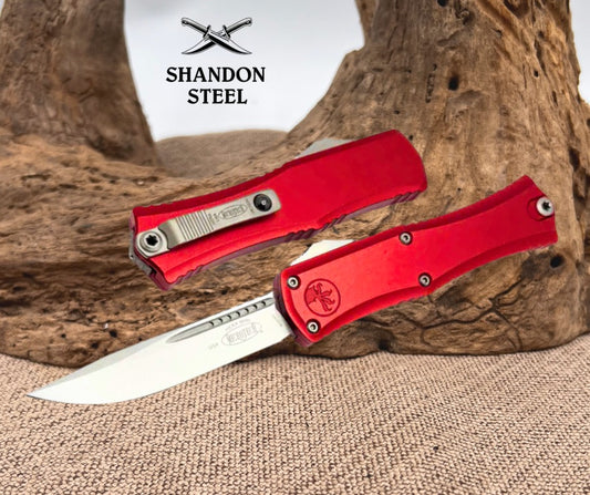 Microtech Knives Mini Hera Stonewash S/E M390MK w/ Red Handle 1703M-10RD