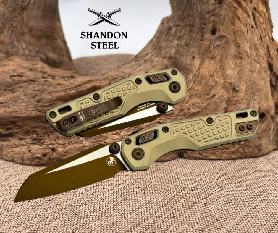 Microtech MSI RAM LOK Mini Frag Champagne Gold Aluminum Handles w/ Gold M390MK 210M-1FRCG-C19Z23
