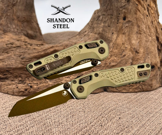Microtech MSI RAM LOK Mini Frag Champagne Gold Aluminum Handles w/ Gold M390MK 210M-1FRCG-C19Z23